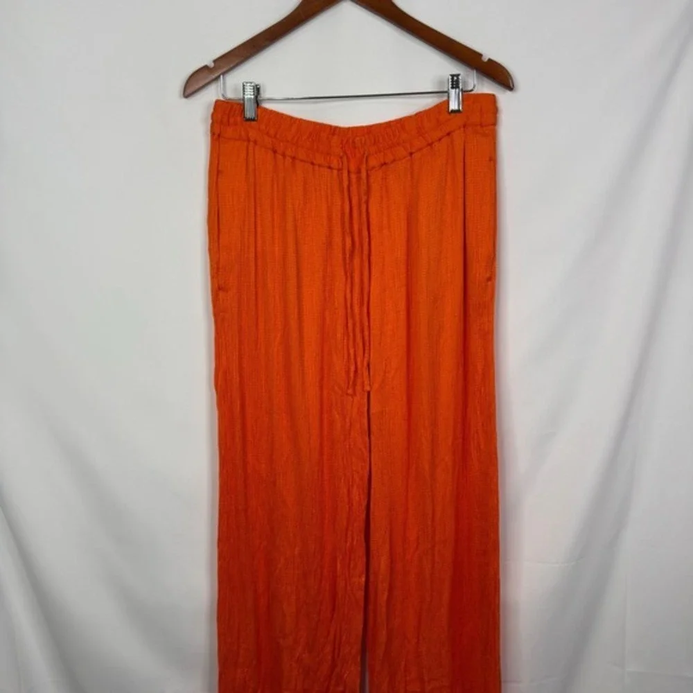 COS Wide Leg Pants Orange Textured Elastic Waist Drawstring Size US 10